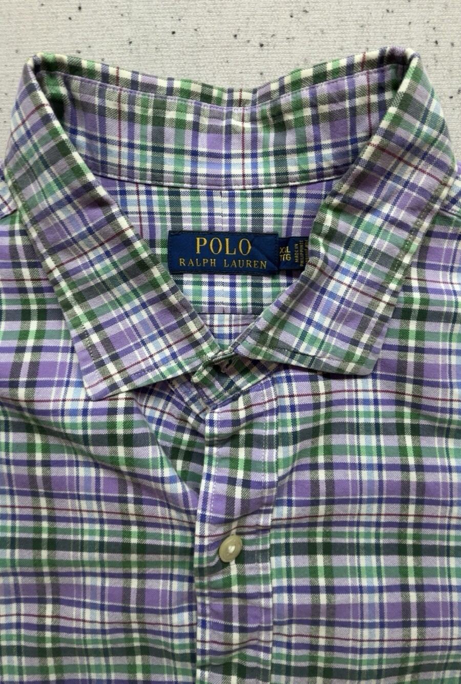 Polo Ralph Lauren Shirt Mens XL Long Sleeve Button Down Purple Green Plaid
